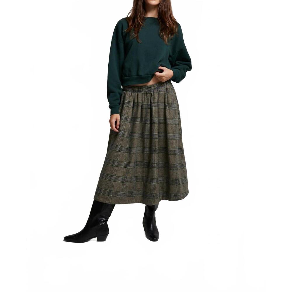 NEW ASHER scarlet plaid midi skirt in black/green plaid
